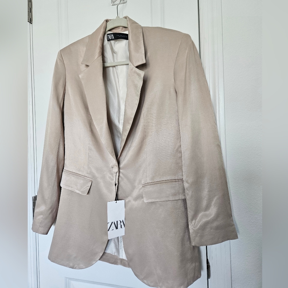 Zara Beige Satin Blazer